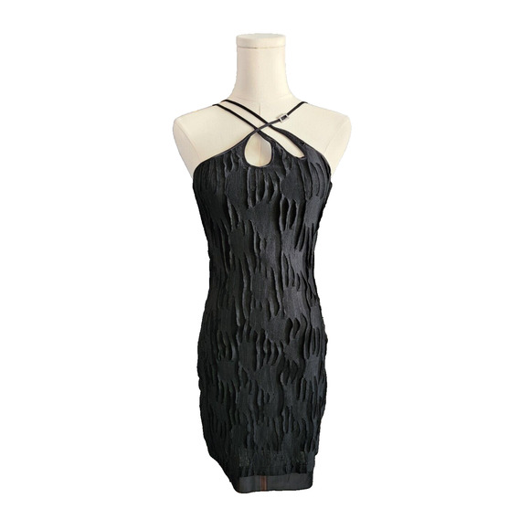 Nana Jacqueline Franca LBD Stretch Mini Dress Rhinestone On Strap Large NWT $368 - Picture 6 of 16